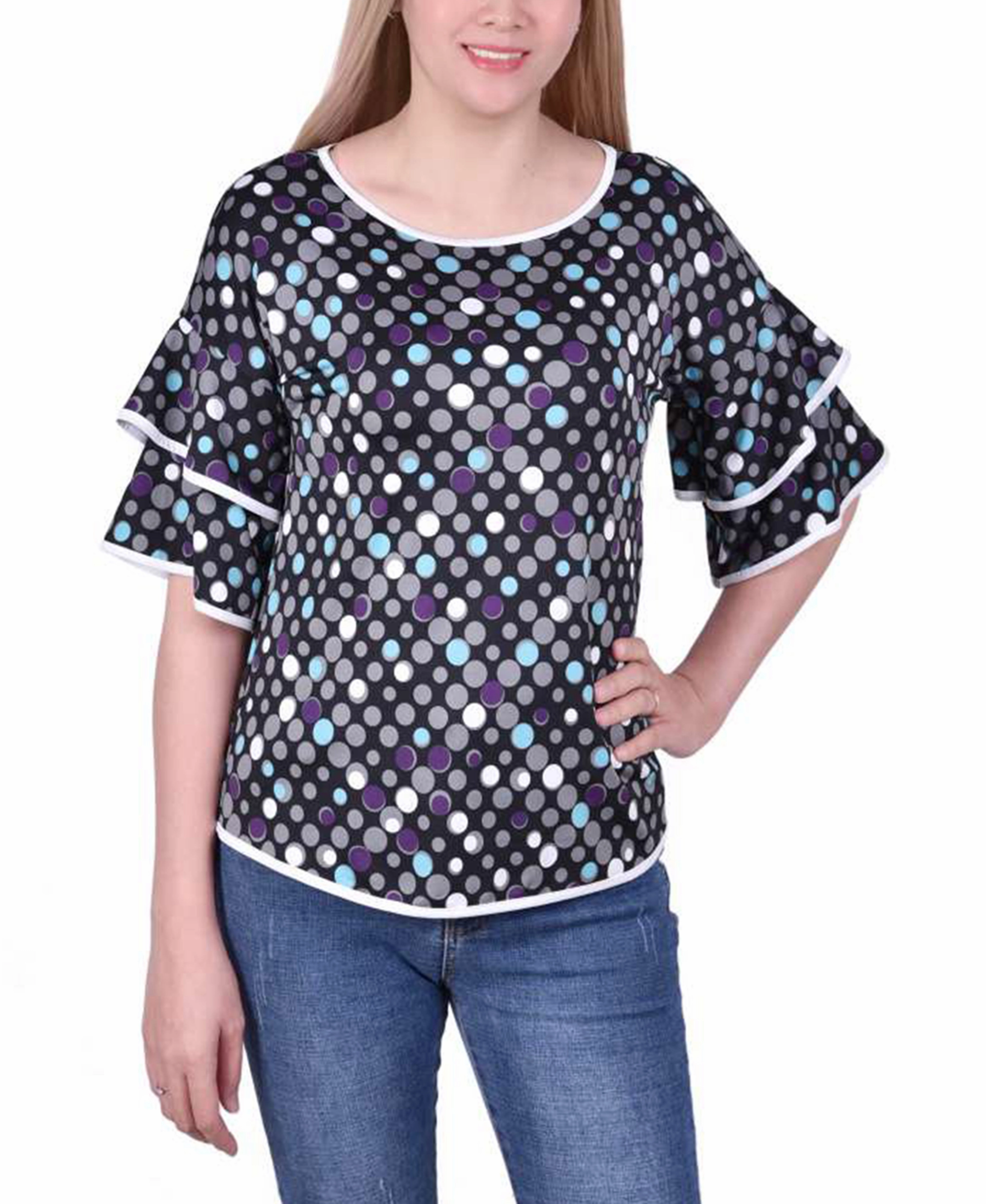 Wrinkle Resistant Finish Petite Double Layer Elbow Sleeve Top