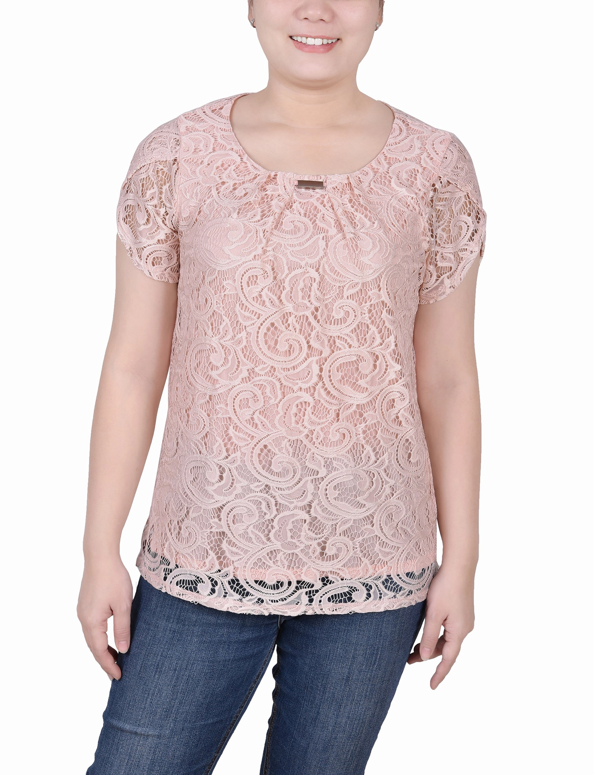 Petite Lace Petal Sleeve Top AthleisureReady