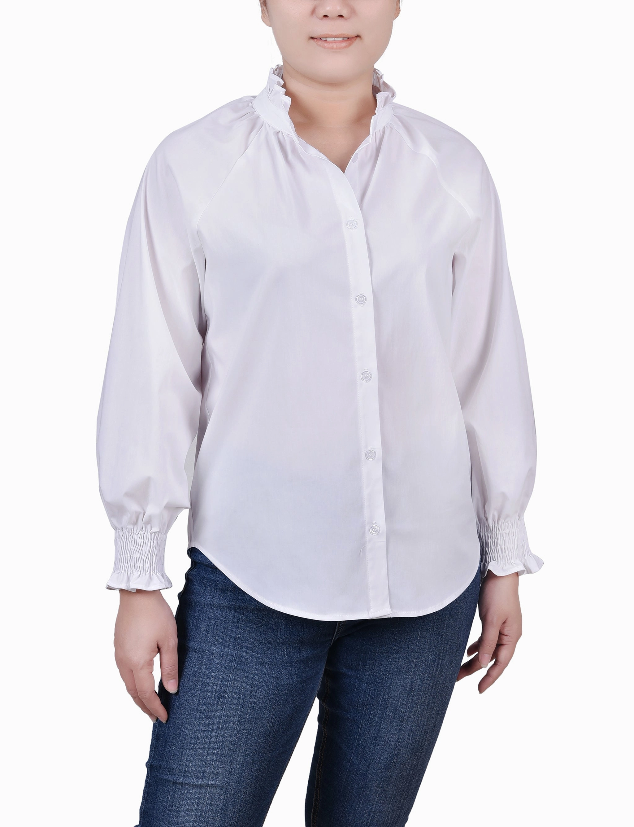 WrinkleResistant Cloth Petite Long Sleeve Button Front Blouse