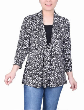 Petite Puff Print 3/4 Sleeve Two-Fer Top Breathable Lining