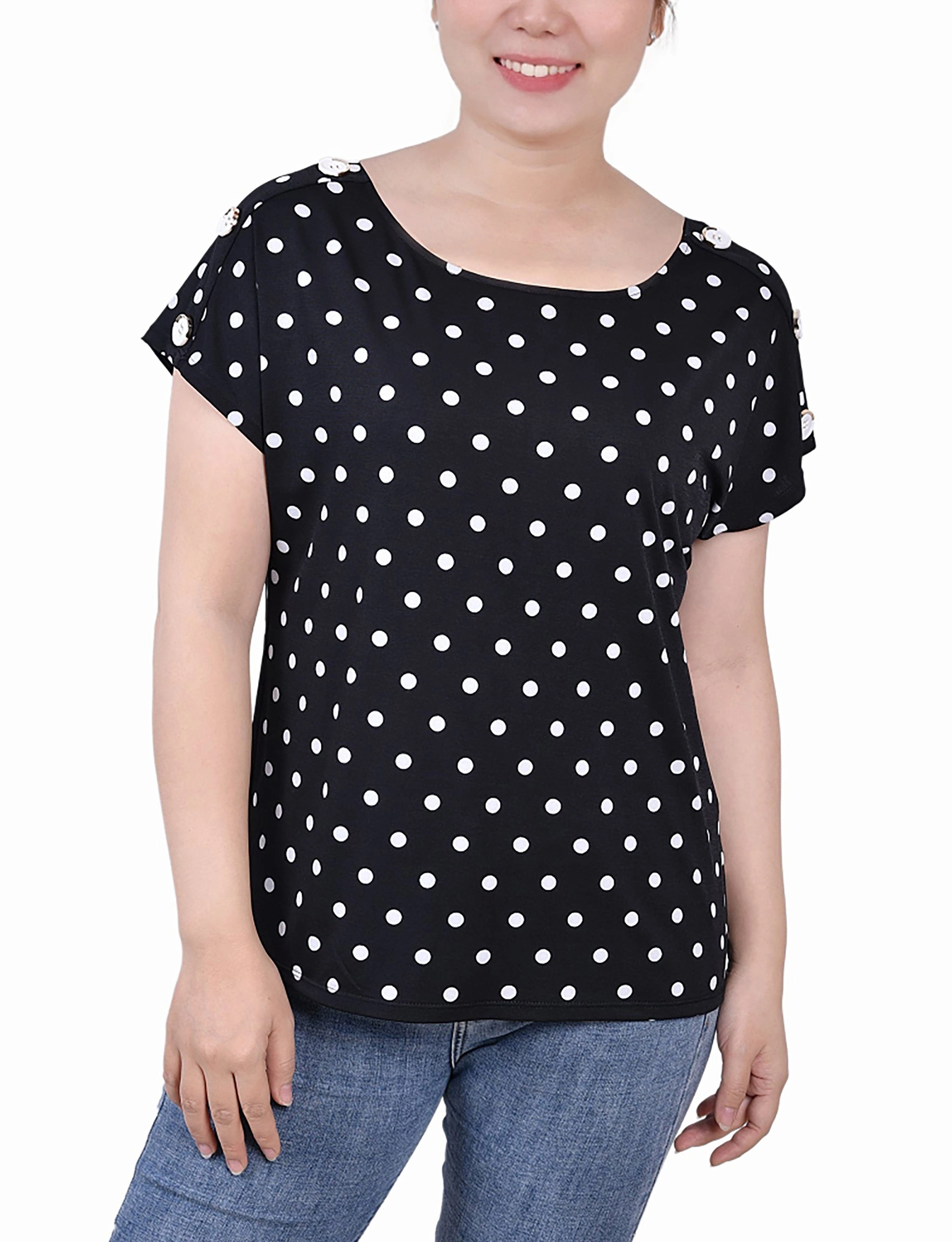 Petite Short Extended Sleeve Top DoubleLayered Collar