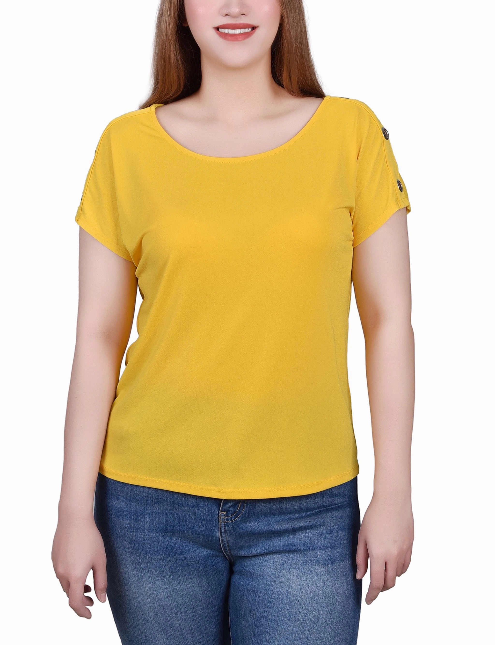 BreathableBackVents VentilatedMeshPaneling Petite Short Sleeve Extended Sleeve Tunic Top