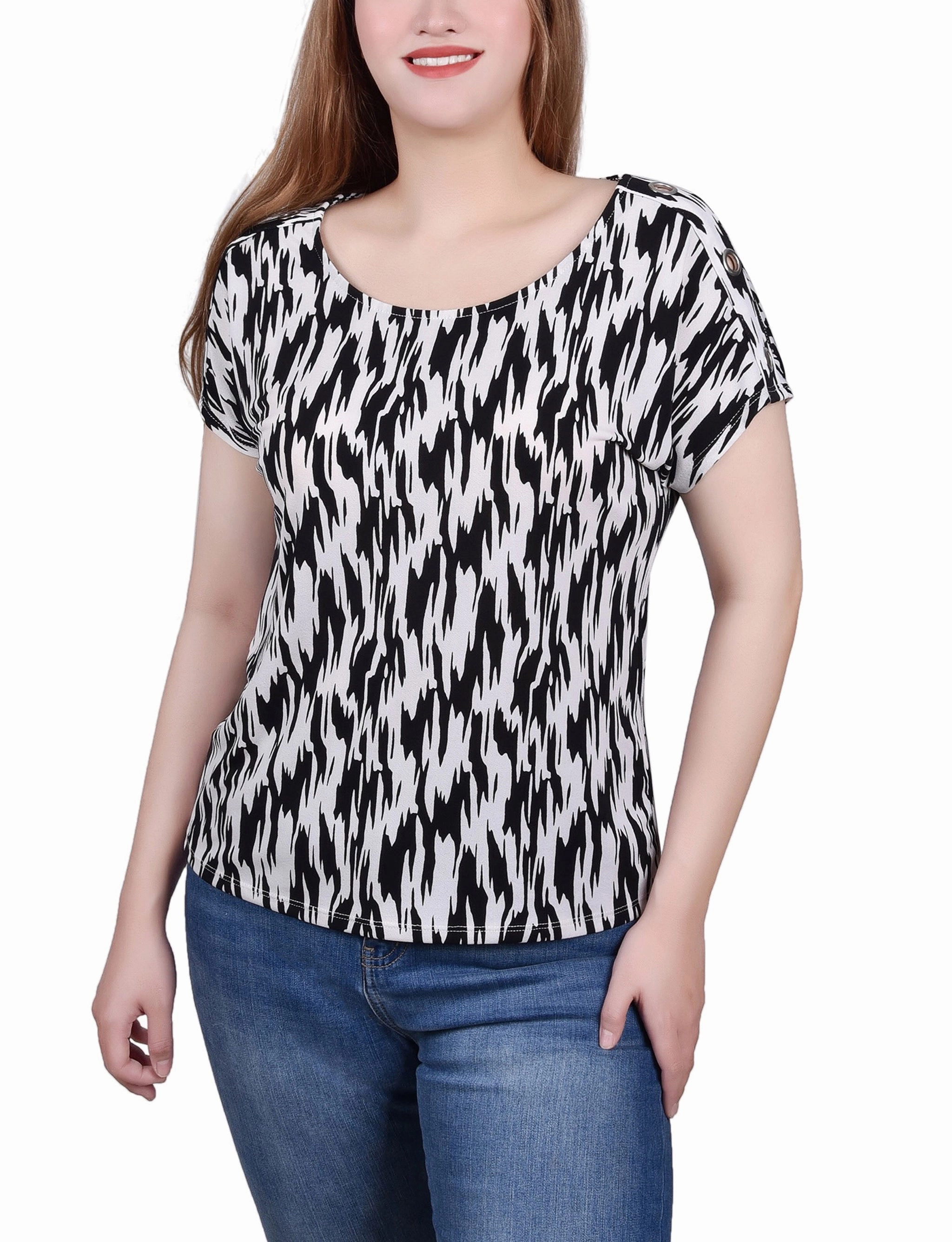 Petite Short Sleeve Extended Sleeve Tunic Top Temperature Regulating Fibers