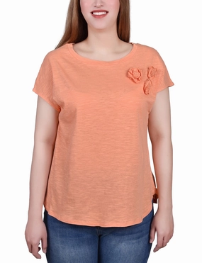 Petite Short Sleeve Slub Knit Top CrossGrain Fabric Active Wear