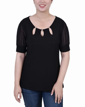 HighCollar Design Petite Short Sleeve Three-Ring Top