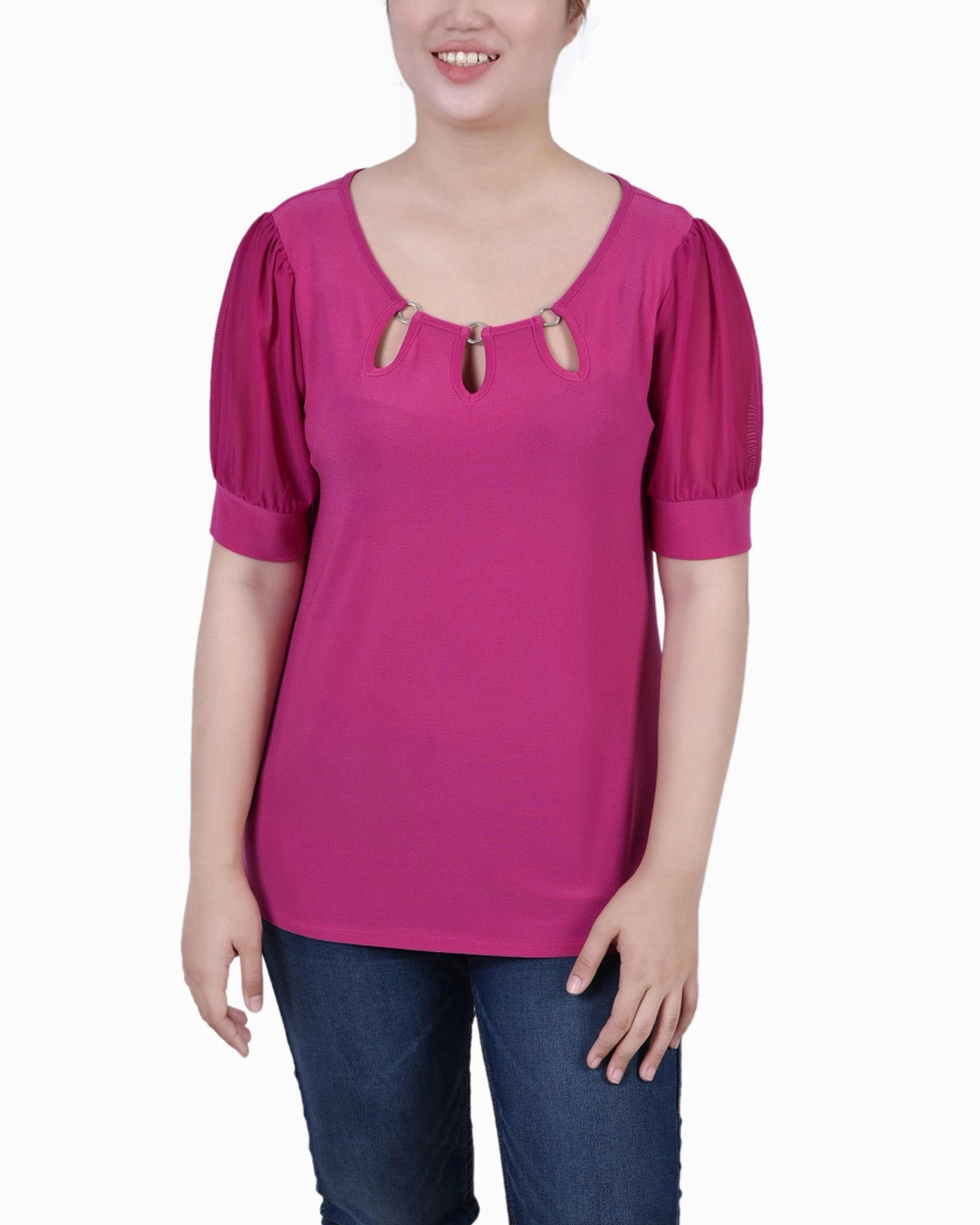 Temperature Control Technology Petite Short Sleeve Three-Ring Top