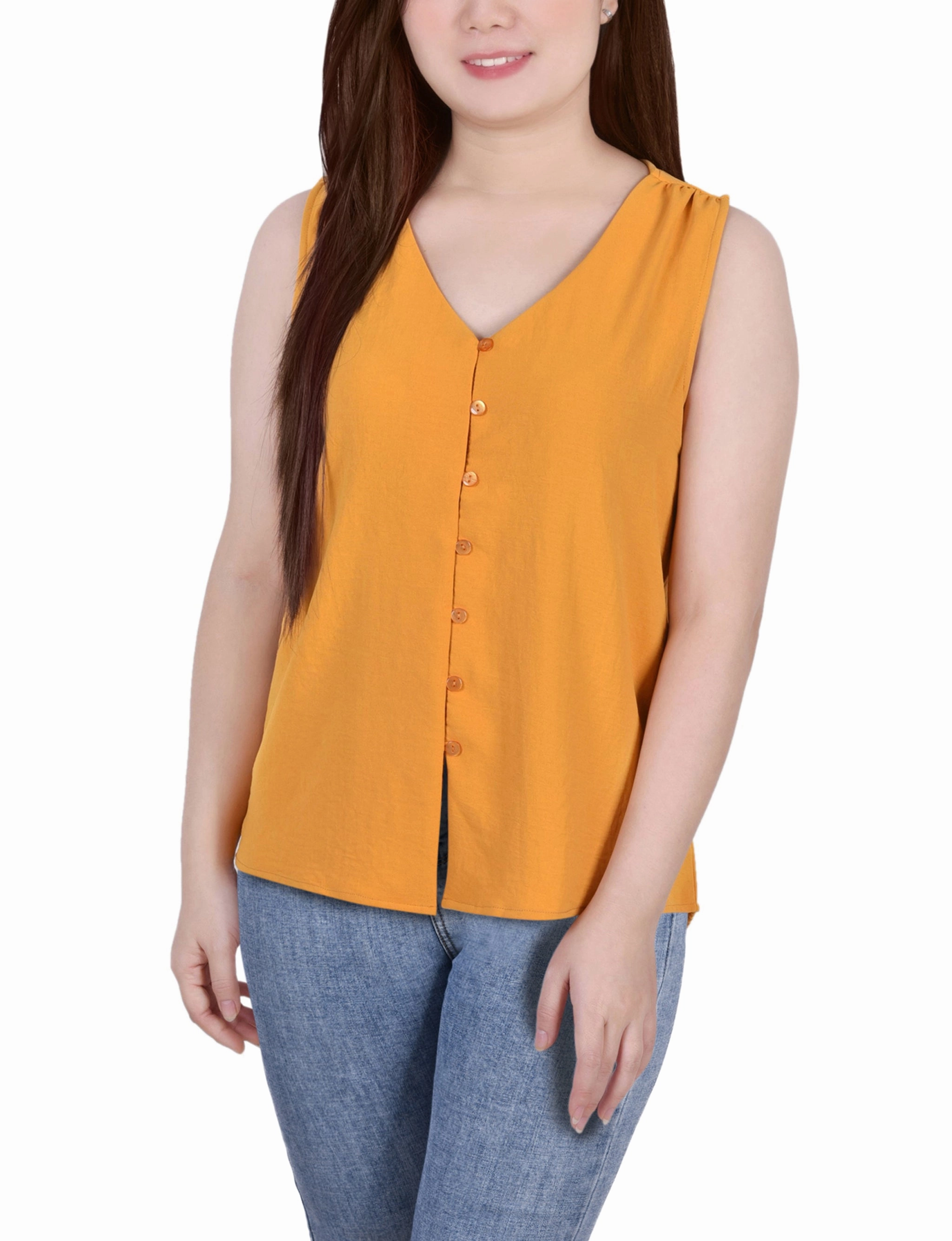 SlimFit HypoallergenicFibers Petite Sleeveless Button Front Blouse