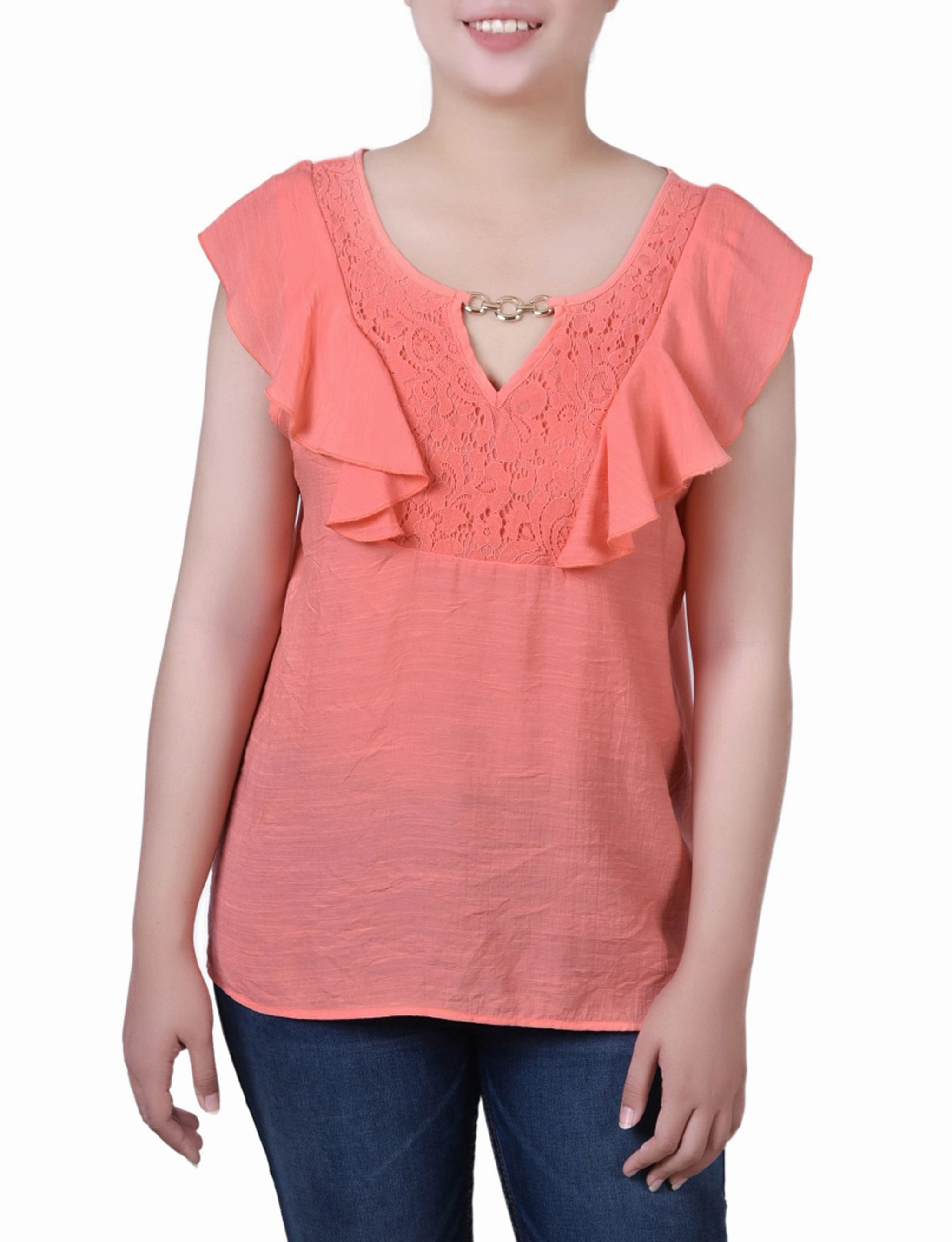 Petite Sleeveless Flutter Yoke Blouse RecycledPolyester