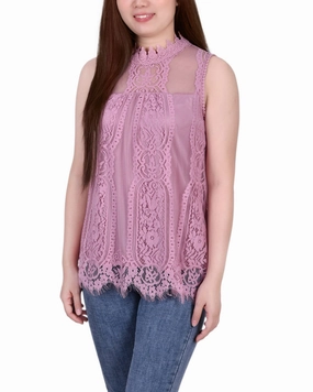 Petite Sleeveless Mock Neck Lace Top Thermal Insulation Tech