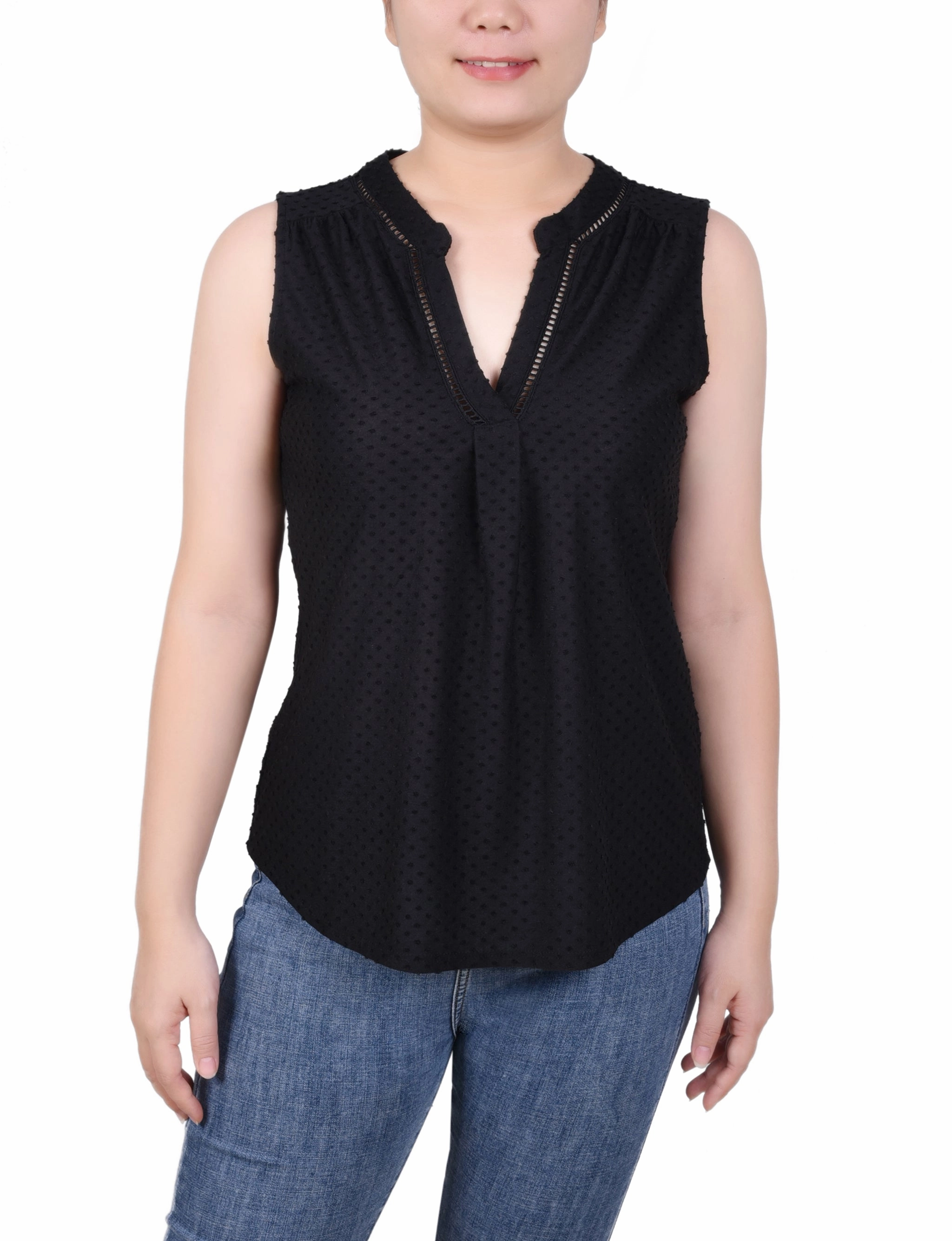 Petite Sleeveless Swiss Dot Top WrinkleFree Weave