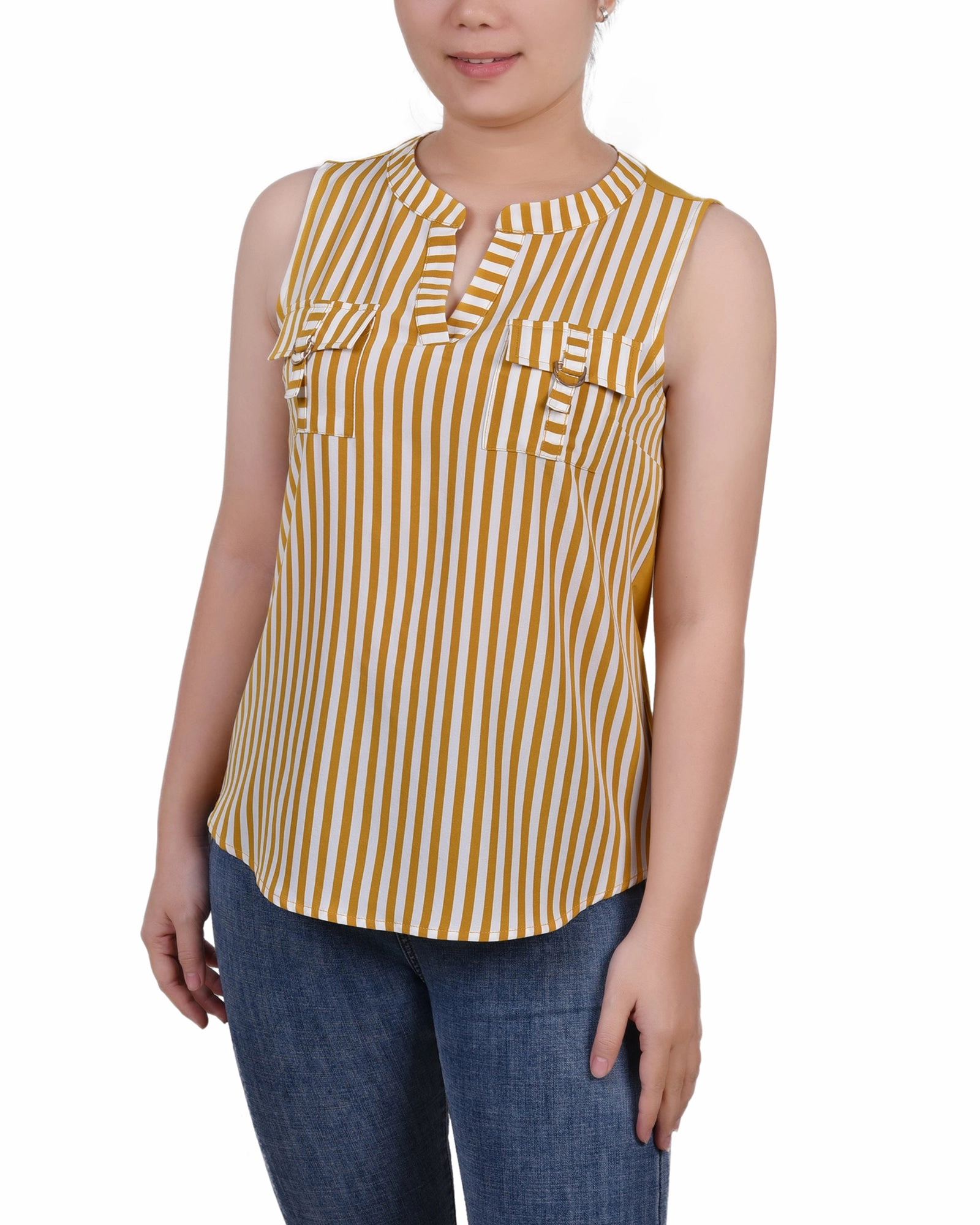 Bamboo Fiber Fabric anti static coating Petite Sleeveless Y Neck Combo Blouse