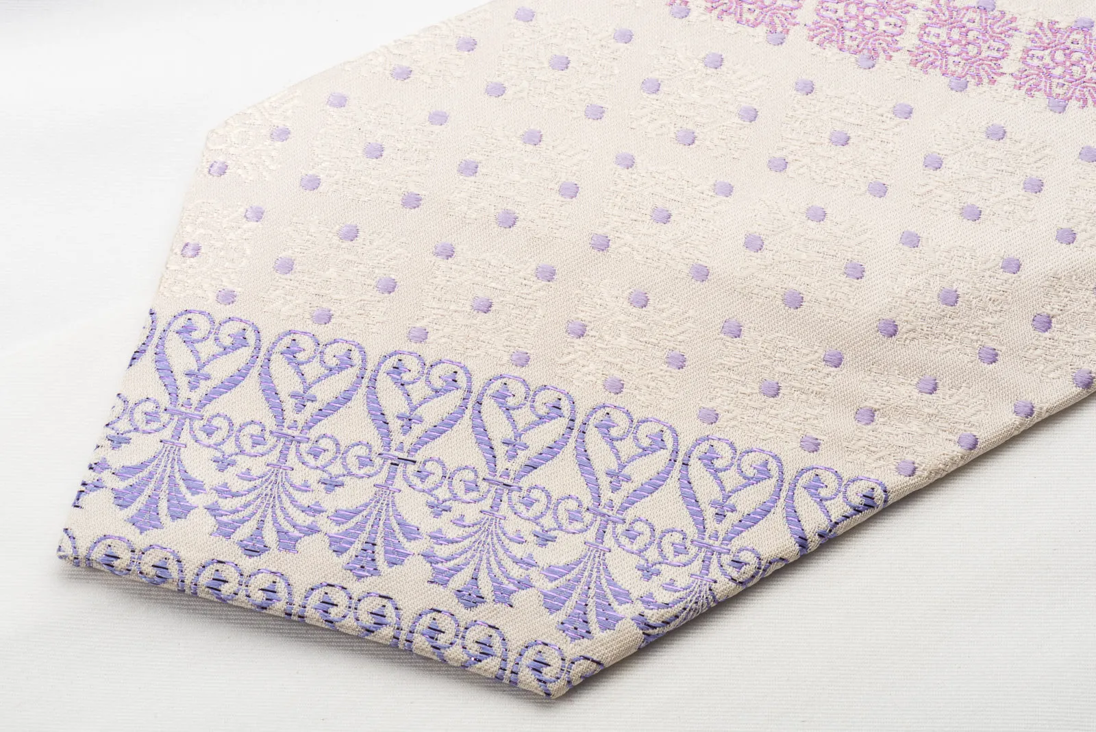 Pierre Balmain Silk Tie Purple Cartouche On White With Rhinestones Purple Silver Sparkles