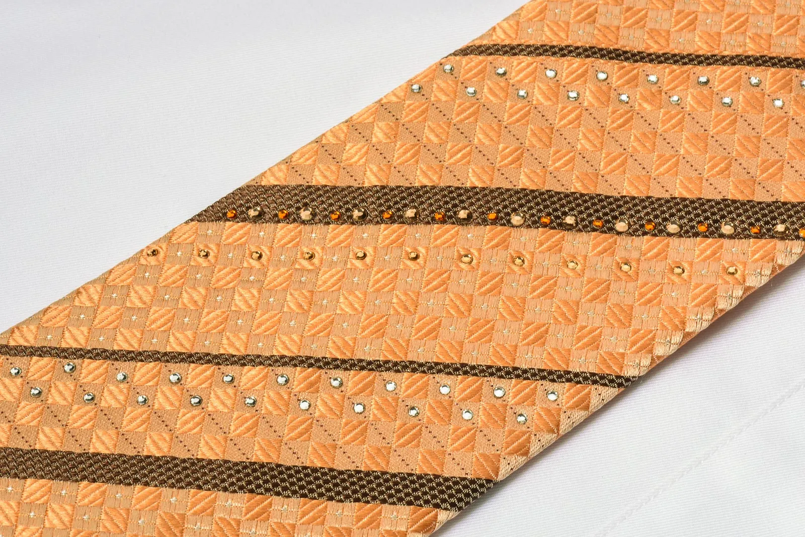Pierre Cardin Men's Rhinestone Tie Striped On Peach With Silver Sparkles