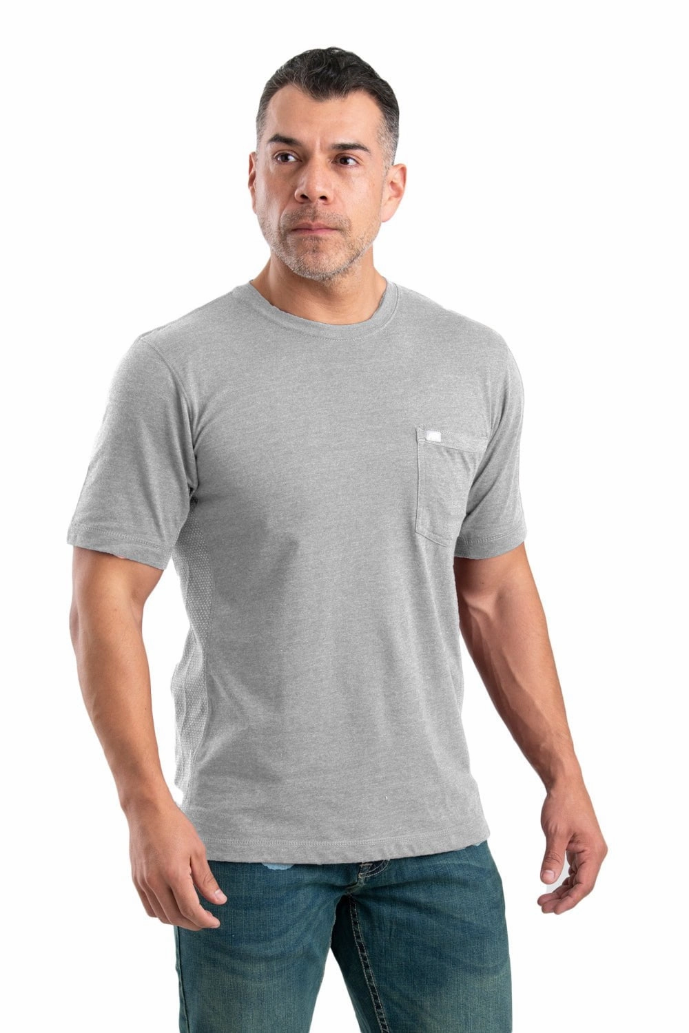 Berne Mens Grey Cotton Blend WorkVent Performance Pocket Tee S/S Designer Touch