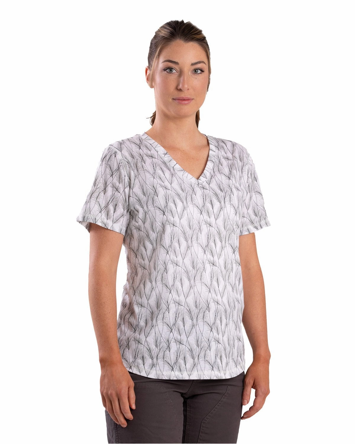 Cultural Inspired Berne Womens Performance V-Neck Wheat Print Cotton Blend S/S T-Shirt