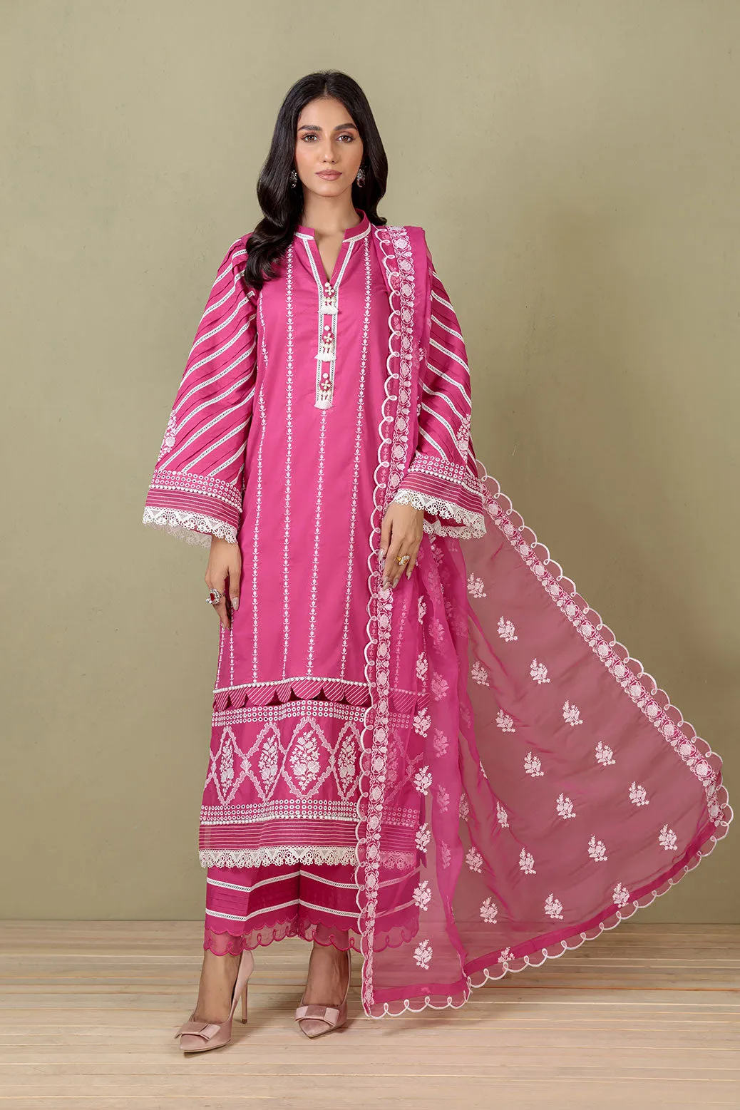 PINK-CAMBRIC CHICKANKARI - 3 PC (SCKS223P01)