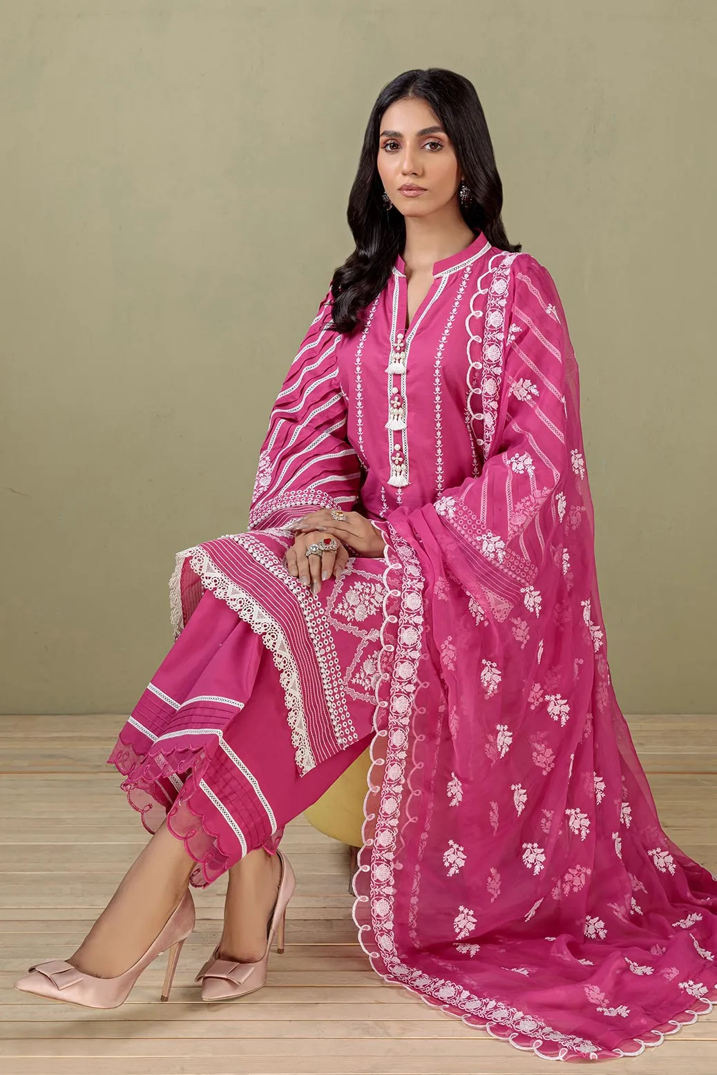 PINK-CAMBRIC CHICKANKARI - 3 PC (SCKS223P01)
