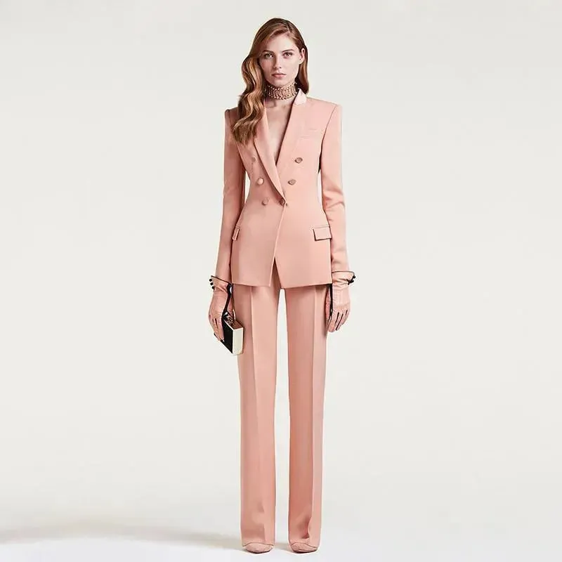 Pink Double Breast Women Pantsuit
