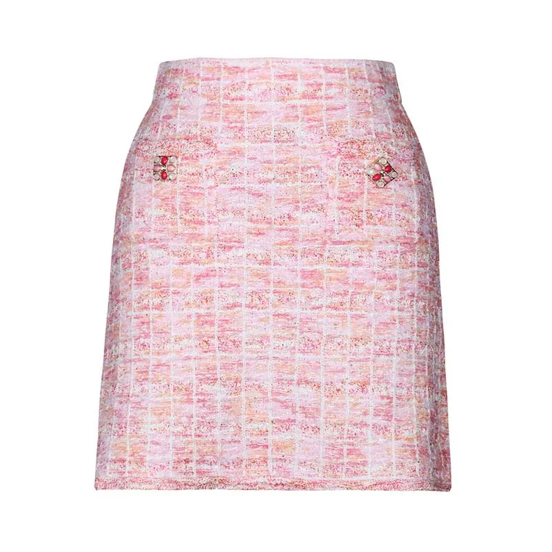 Pink Knit Top Short Skirt Suit Button-Up Cardigan Jacket   Mini Skirt Set