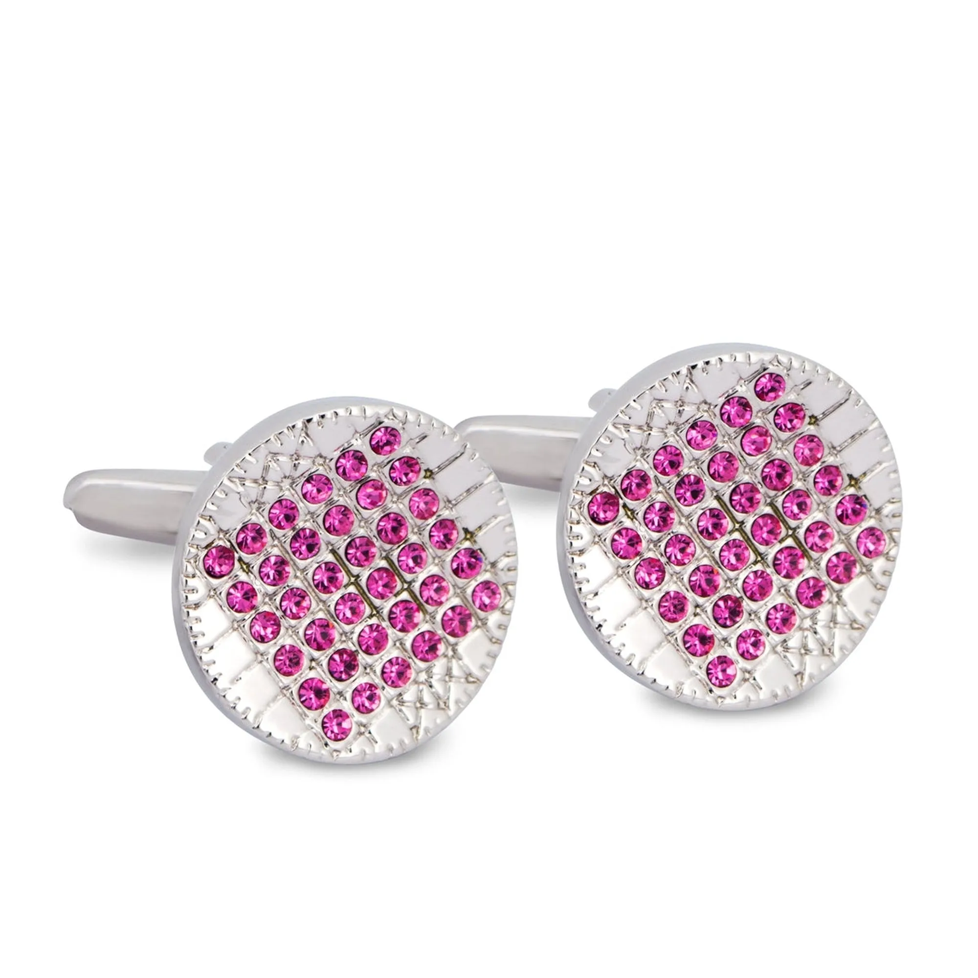 Pink Round Crystal Details Cufflinks (Online Exclusive)