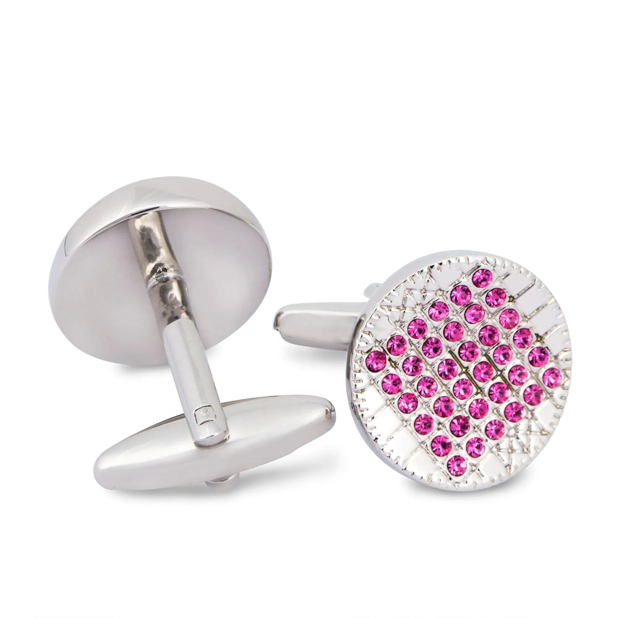 Pink Round Crystal Details Cufflinks (Online Exclusive)