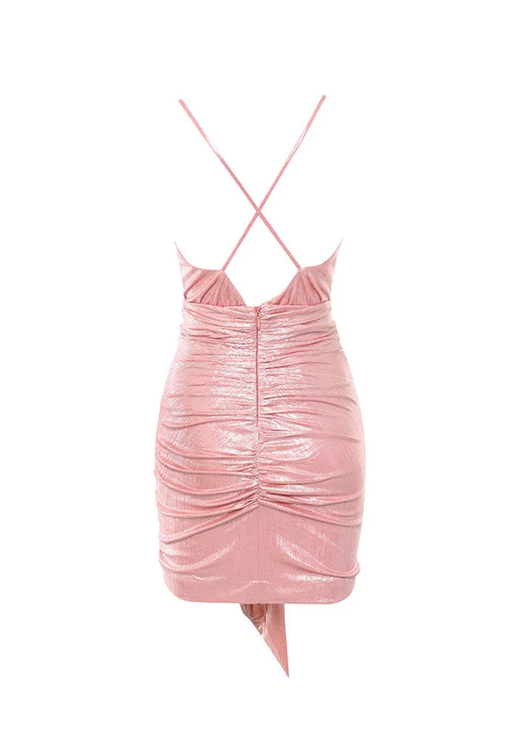 Pink Slip V-neck Backless Mini Dress