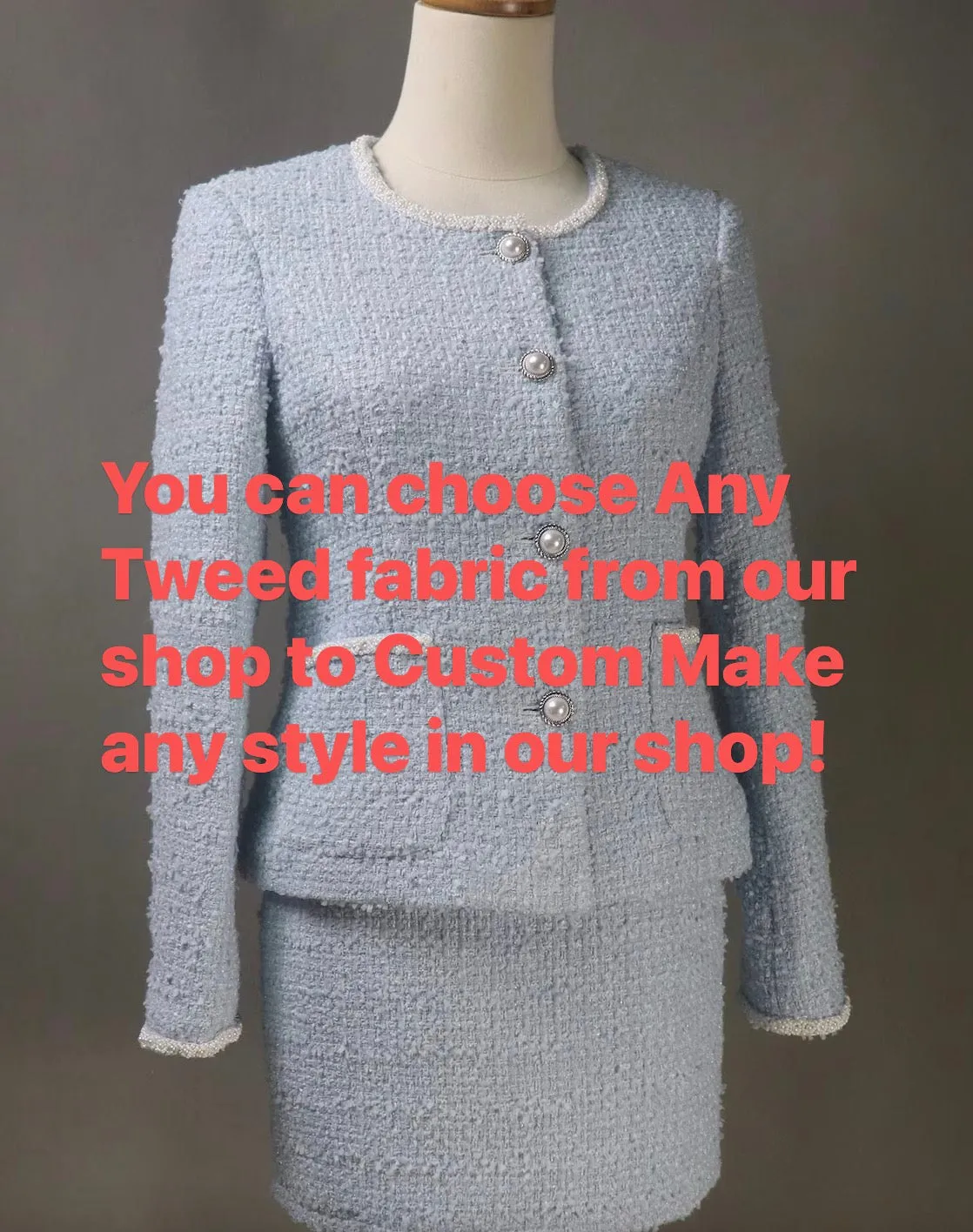 Pink Yellow Tweed Skirt Suit with Sequins
