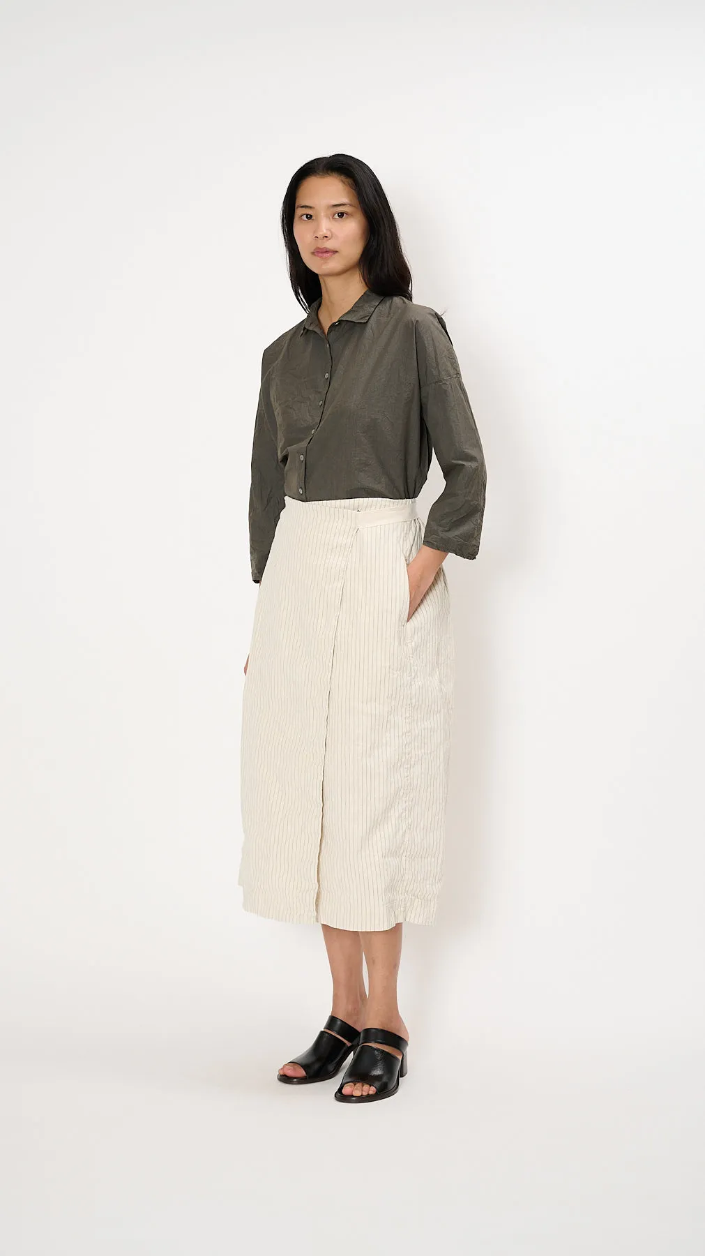 Pinstriped Wrapped Skirt in Natural