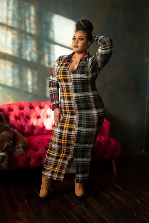 Plaid multicolored long sleeve dress (plus size)