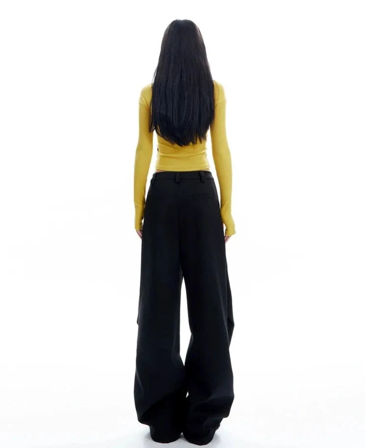 Plaid Wide Leg Zip-Pocket Pleated Trousers