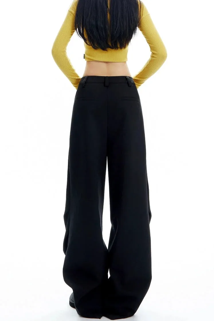 Plaid Wide Leg Zip-Pocket Pleated Trousers
