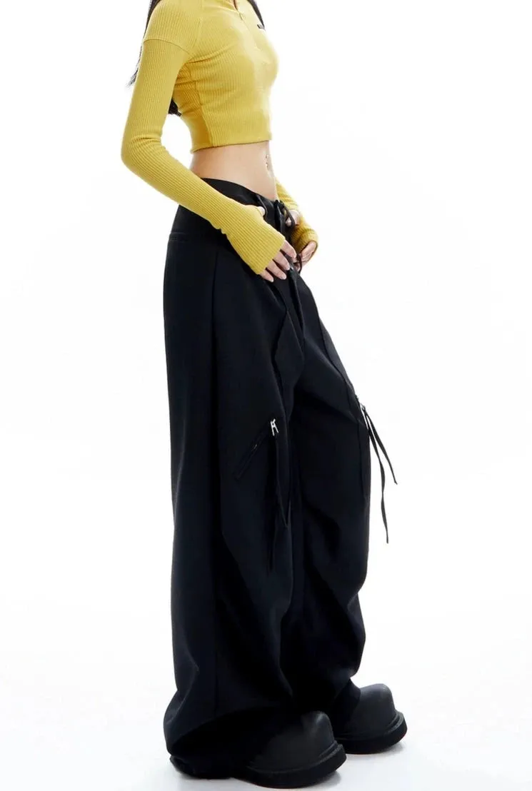 Plaid Wide Leg Zip-Pocket Pleated Trousers