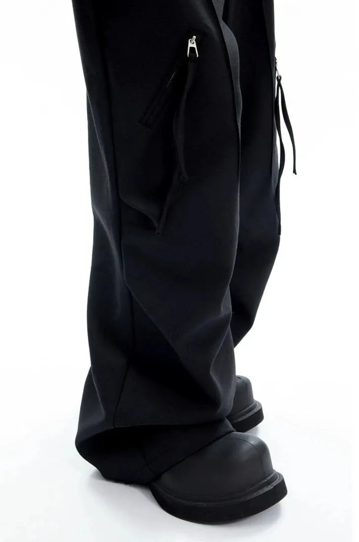 Plaid Wide Leg Zip-Pocket Pleated Trousers