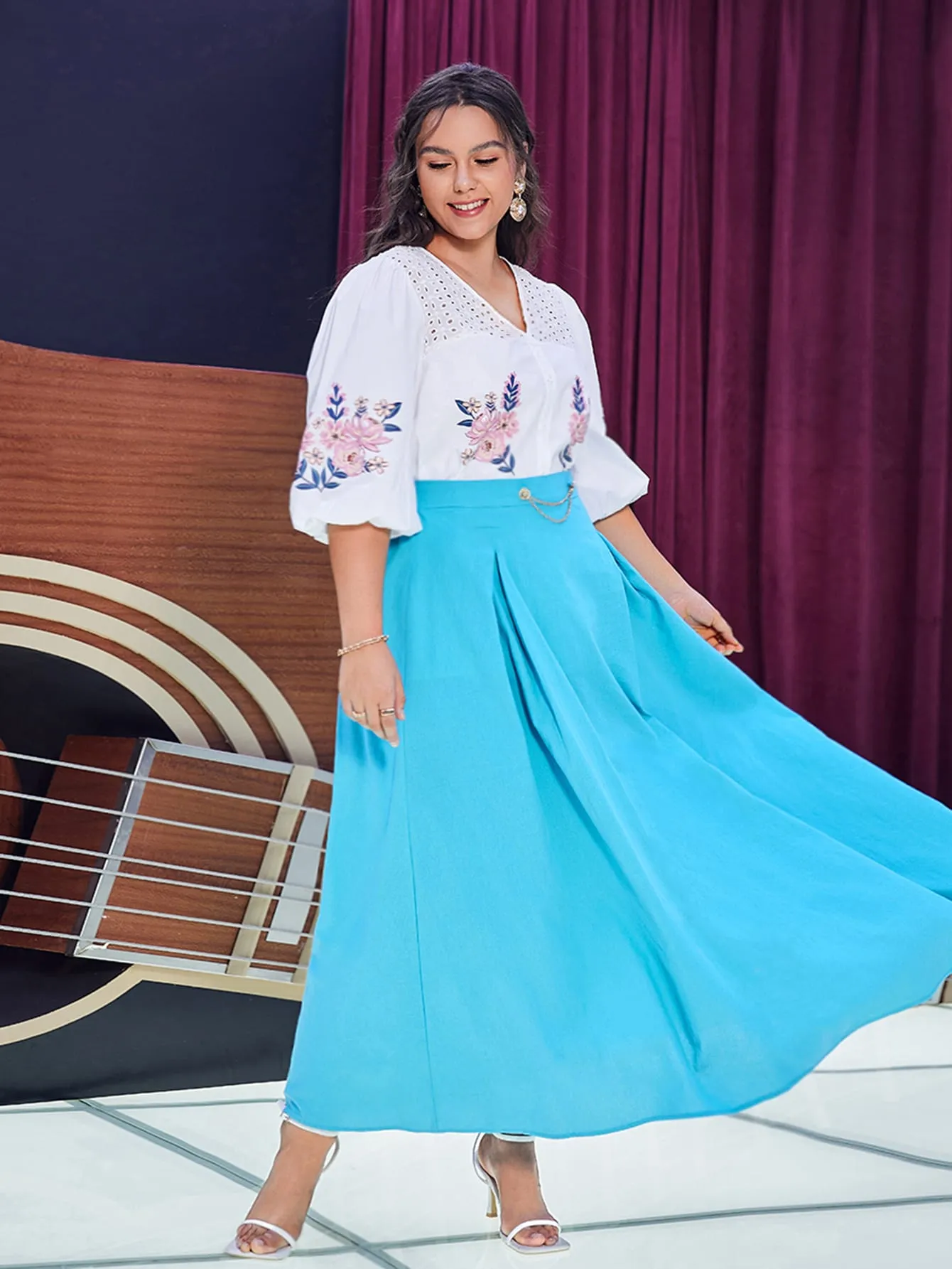 Plain Chain Maxi Plus Size Skirt