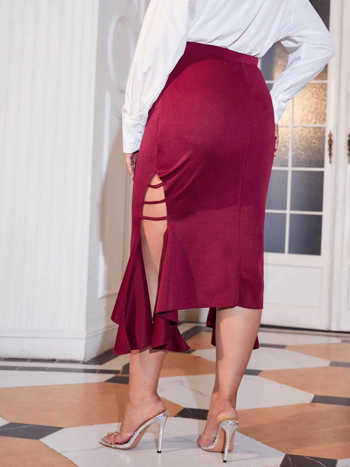 Plain Cut Out Long Plus Size Skirt