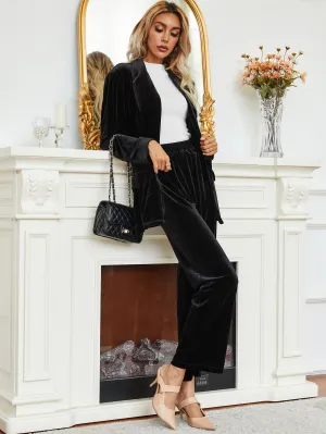 Plain Long Sleeve Shawl Collar Women Suit Set