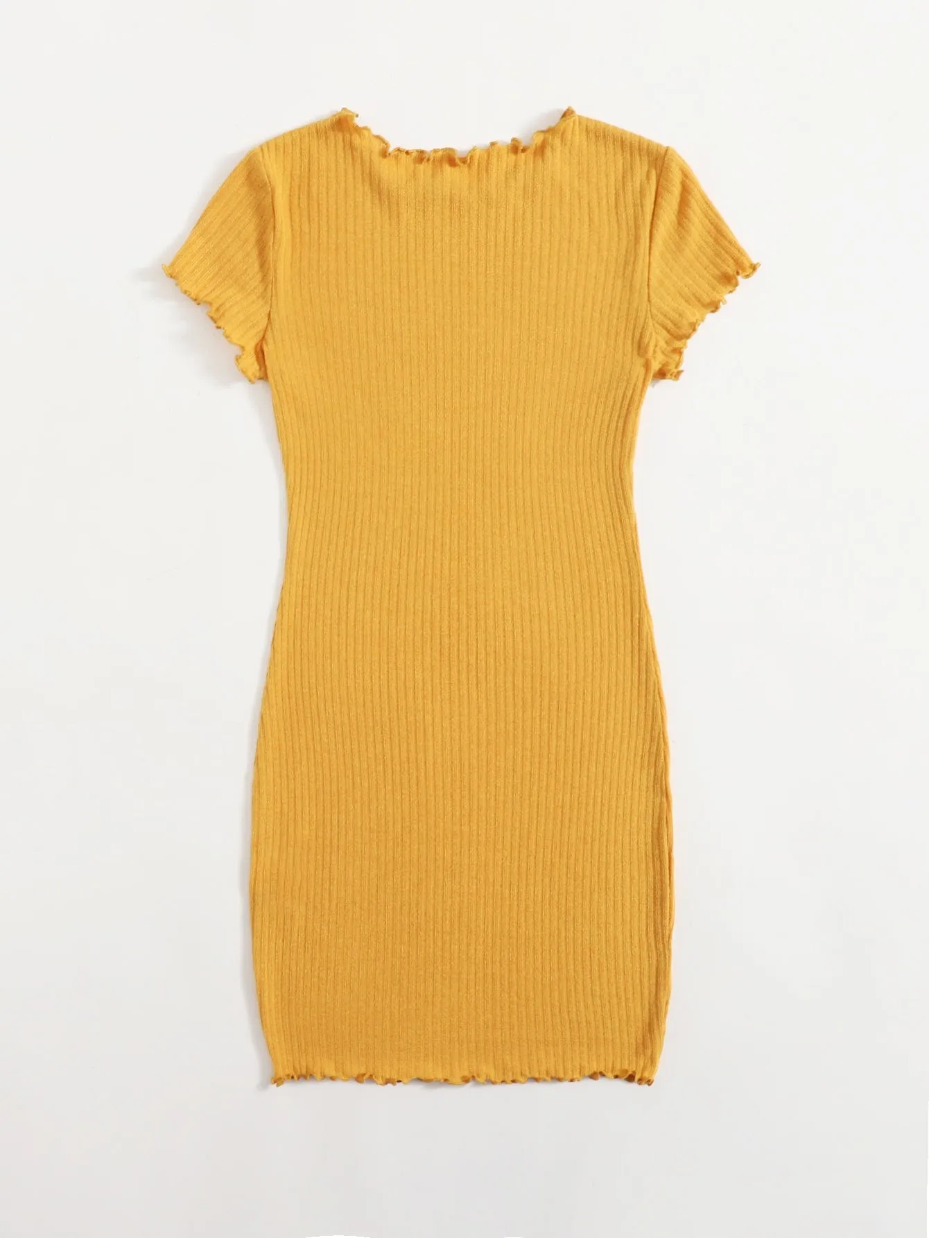 Plain Rib-Knit Short Sleeve Round Neck Pencil Natural Short Plus Size Dress