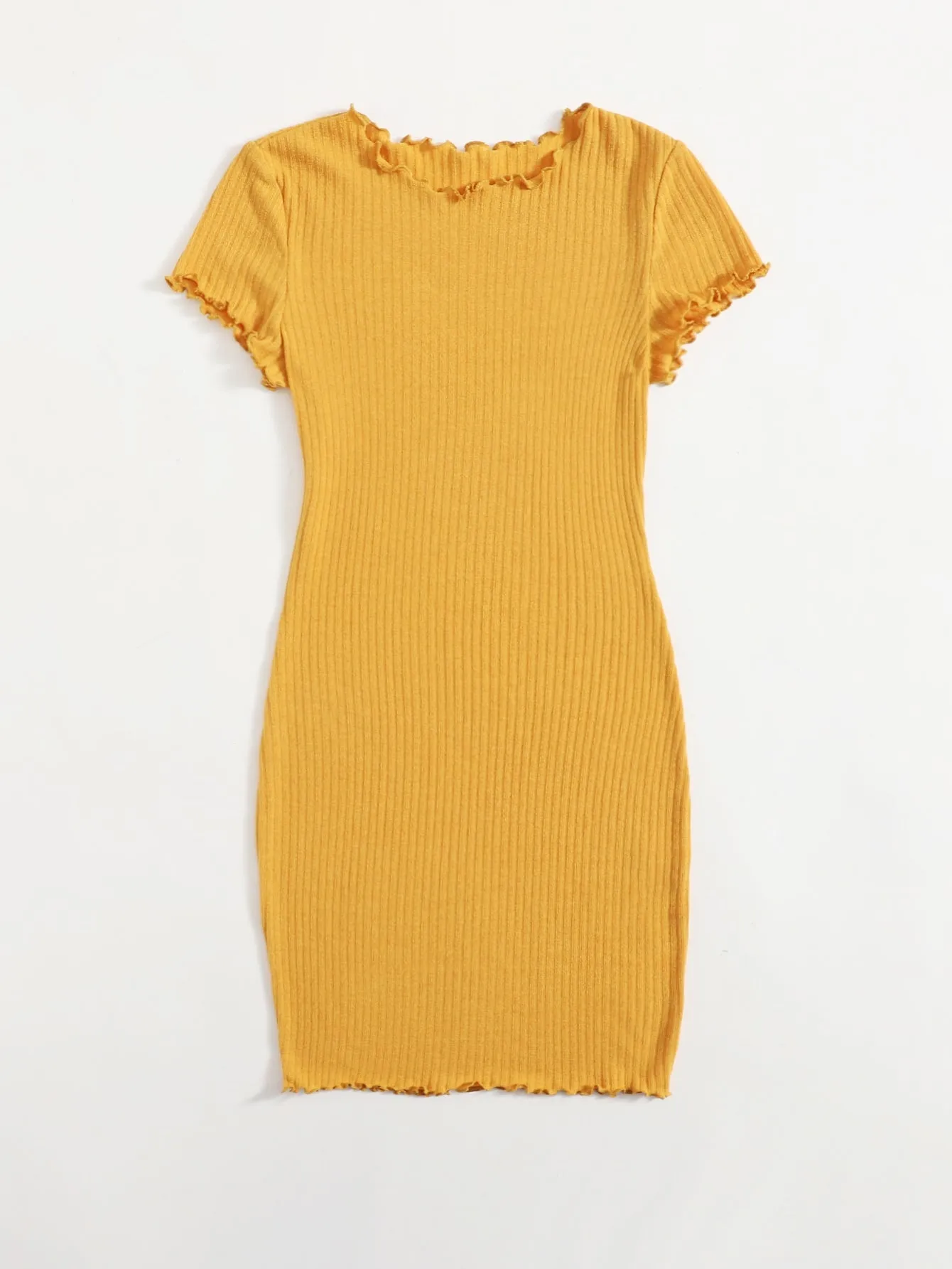 Plain Rib-Knit Short Sleeve Round Neck Pencil Natural Short Plus Size Dress