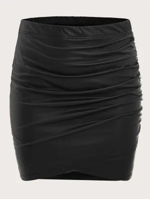 Plain Ruched Short Plus Size Skirt
