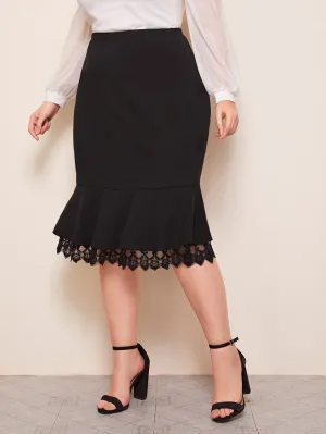 Plain Ruffle Hem Midi Plus Size Skirts