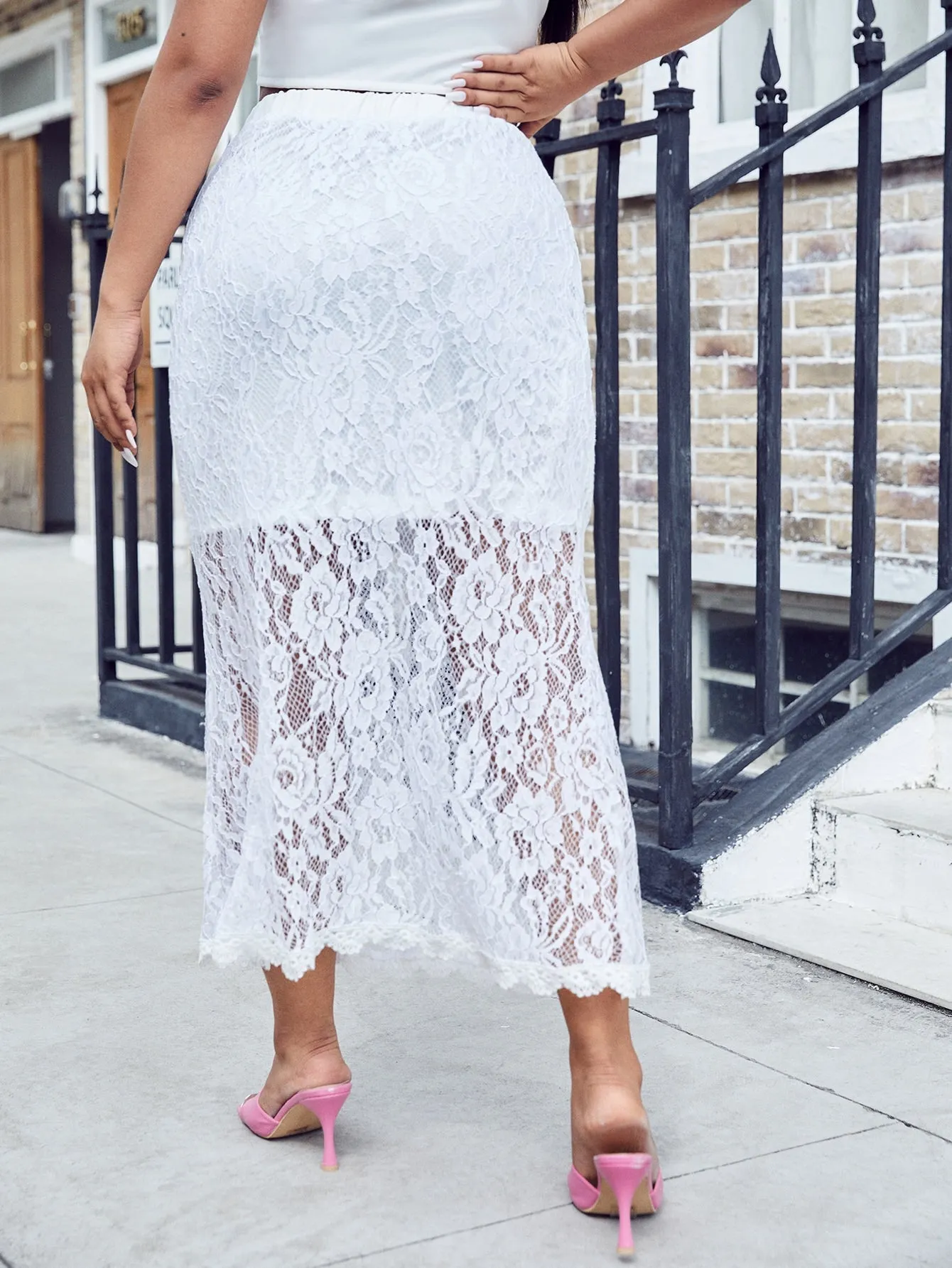 Plain Scallop Long Plus Size Skirt