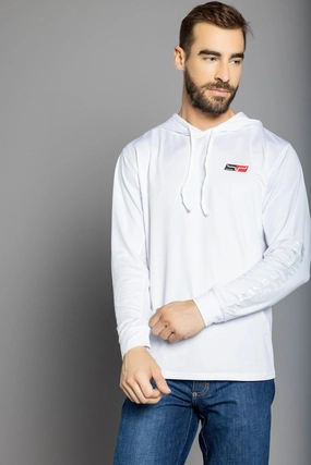 Stylish Layer Look City Casual Kimes Ranch Mens Ninja Hood Tech Tee White Poly/Spandex L/S T-Shirt