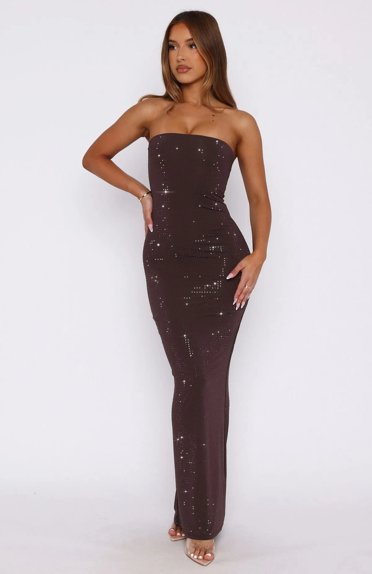 DropShoulderConstruction MultiLayer Stitching Platinum Maxi Dress Chocolate