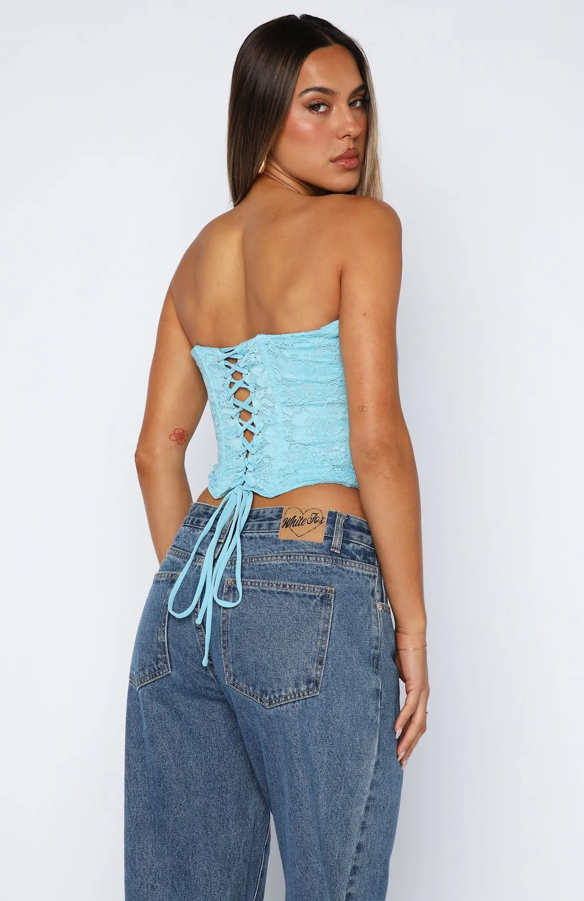 Play Your Part Strapless Bustier Cyan Curved Hem Design
