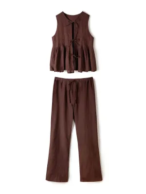 Pleated cami lounge set espresso linen