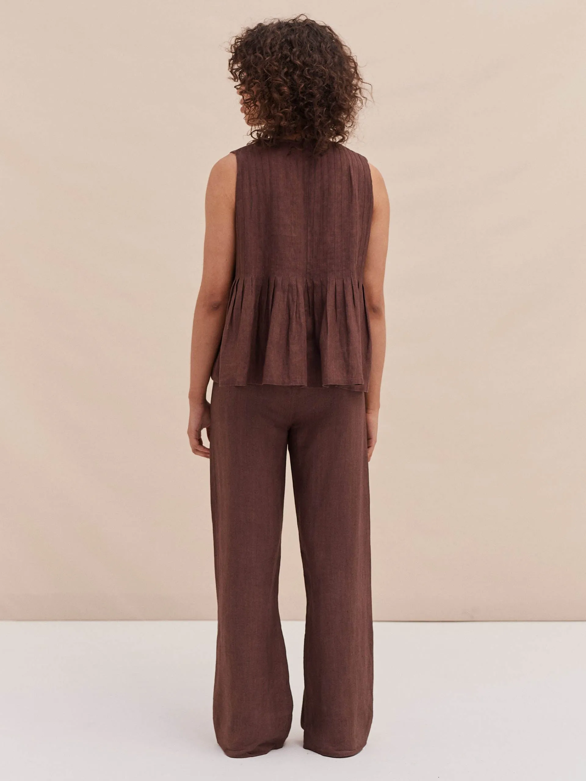Pleated cami lounge set espresso linen