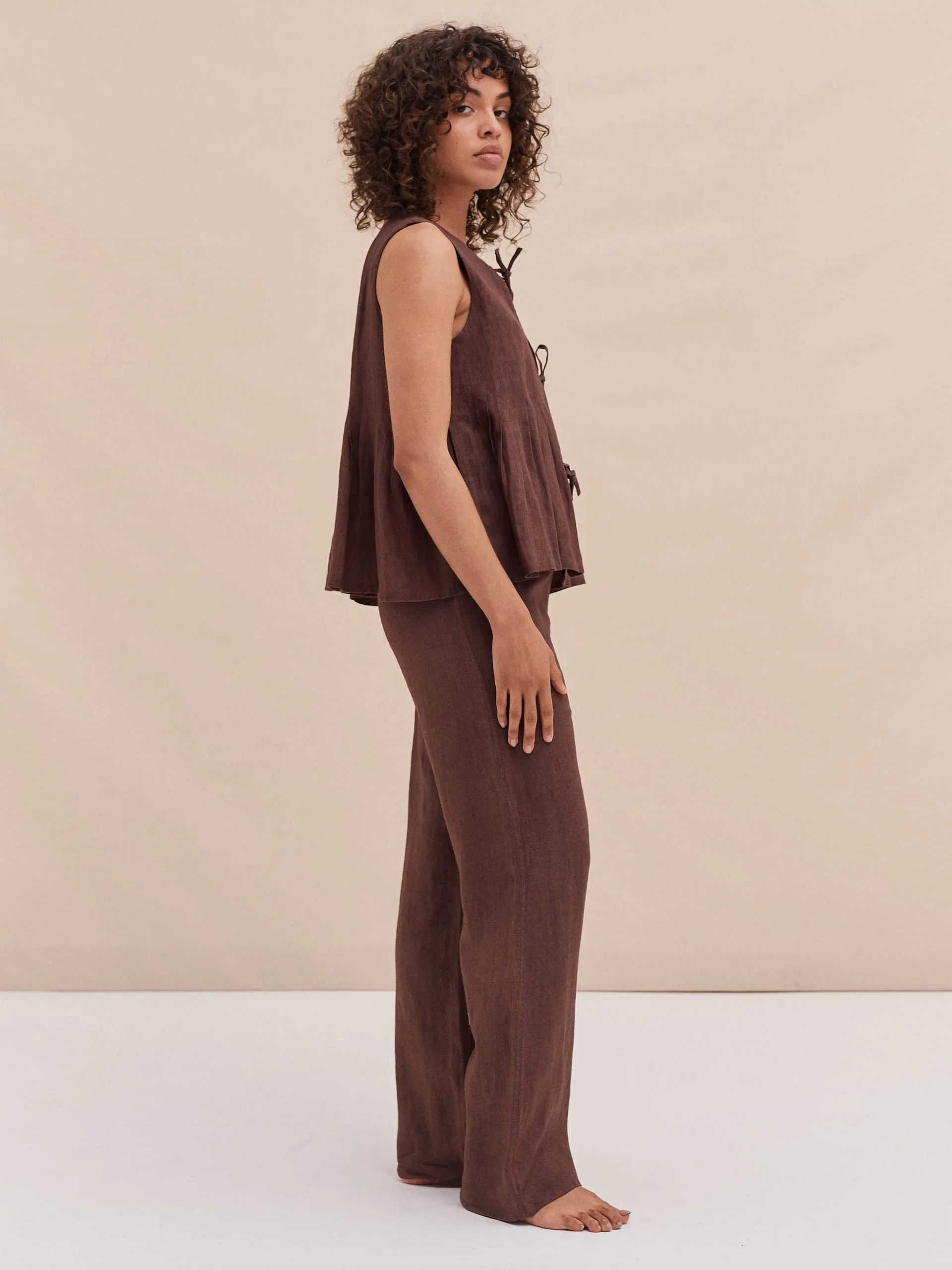 Pleated cami lounge set espresso linen