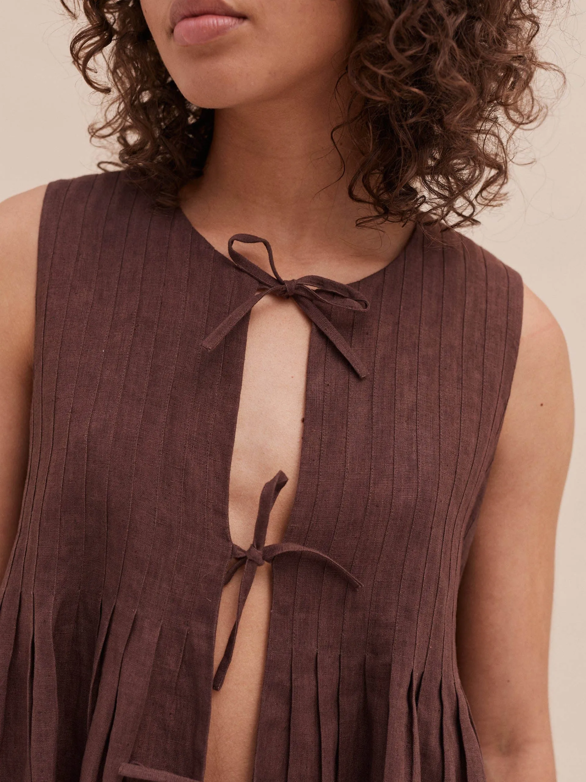 Pleated cami lounge set espresso linen