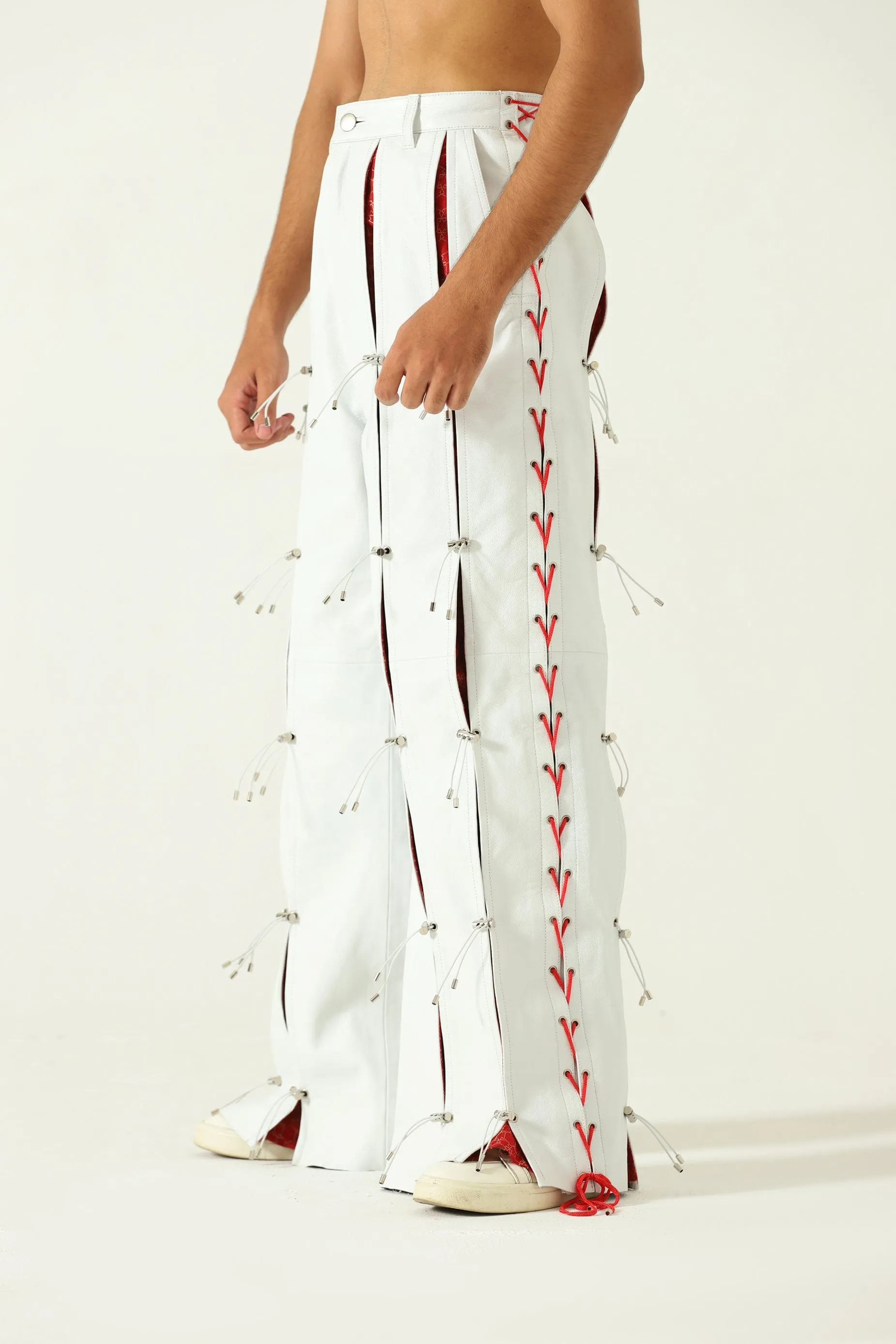PLEATED LEATHER TROUSERS