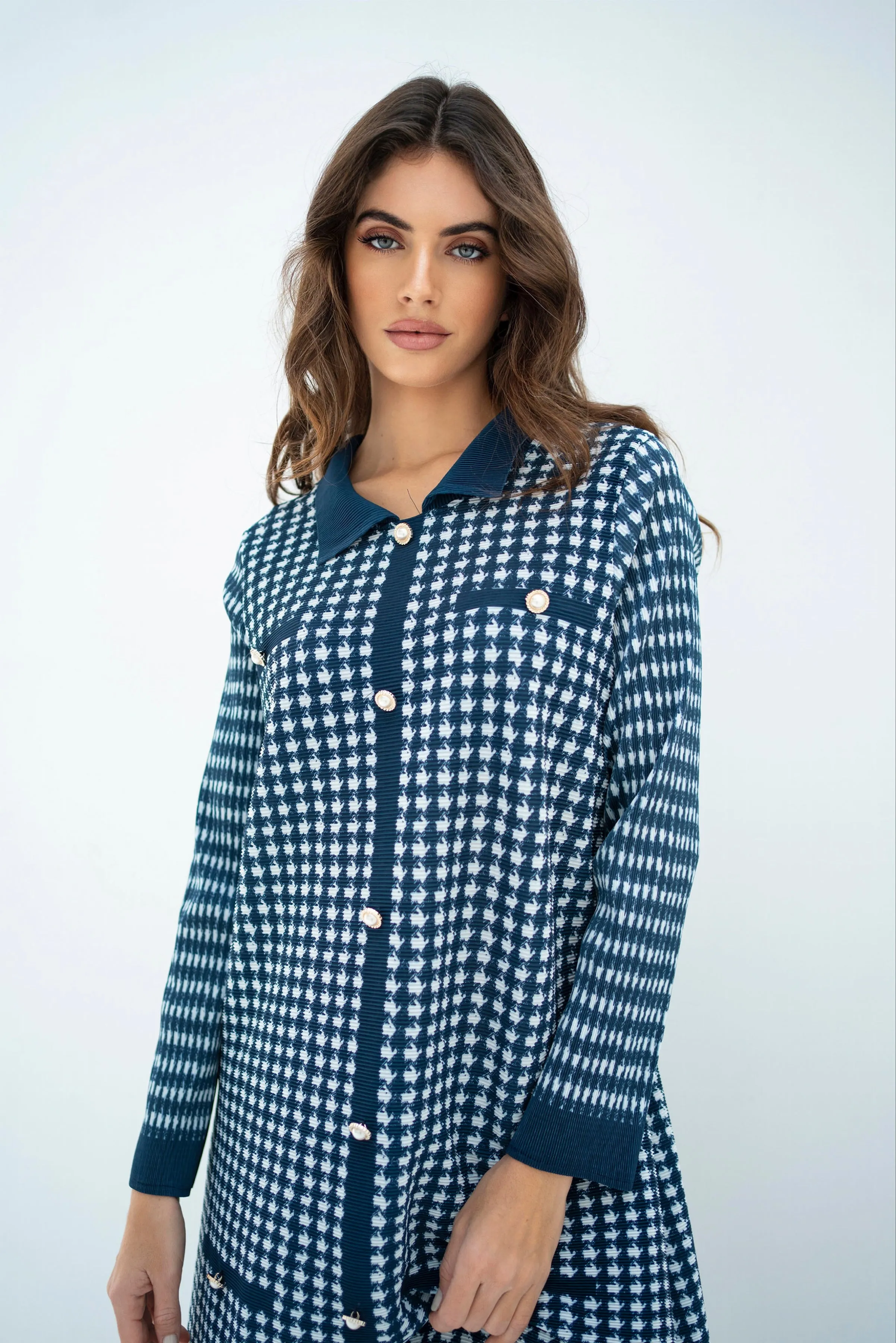 Pleated Oia Blue Set With Capri Pants